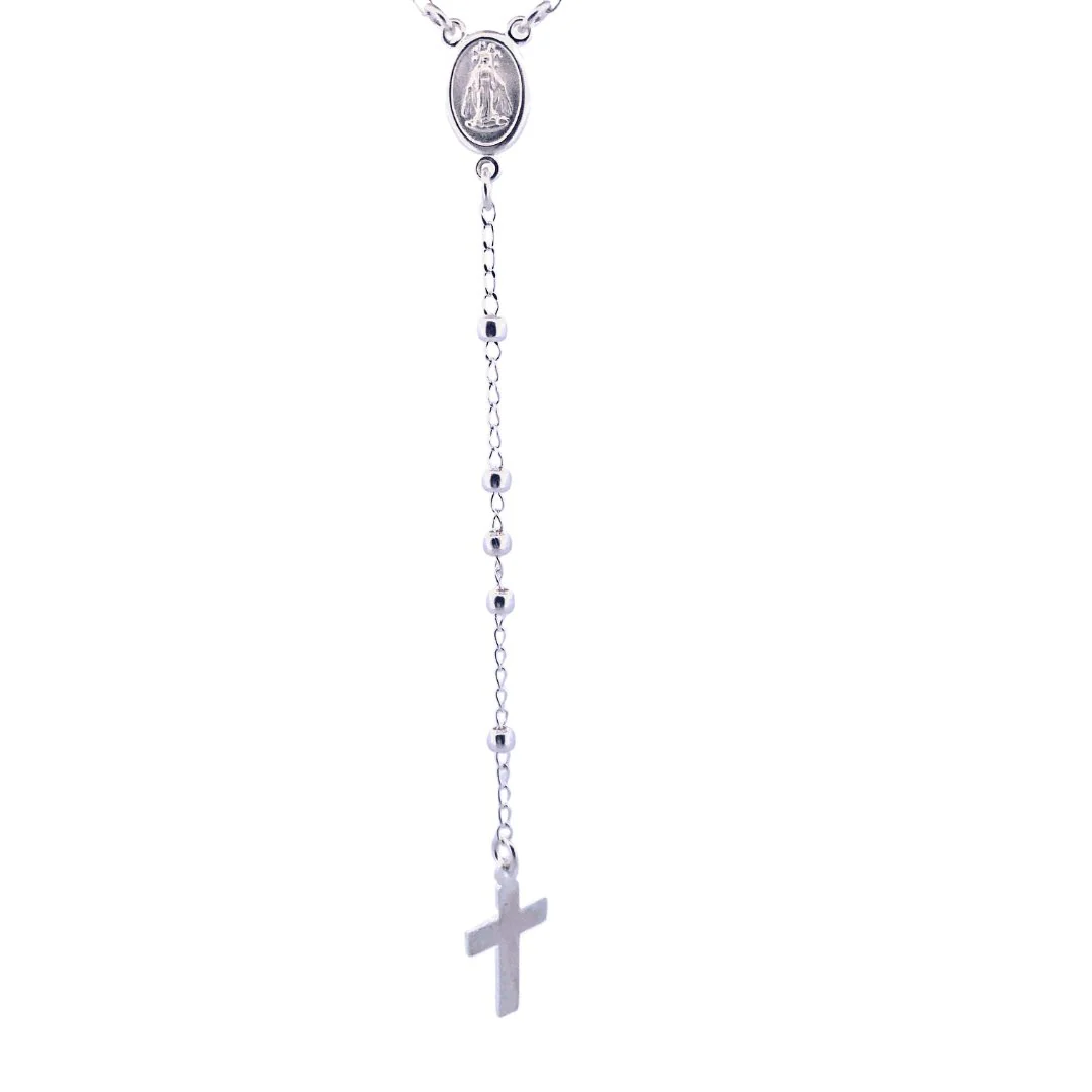 Silver Miraculous Medal Rosary Necklace 18-inch - Image 5
