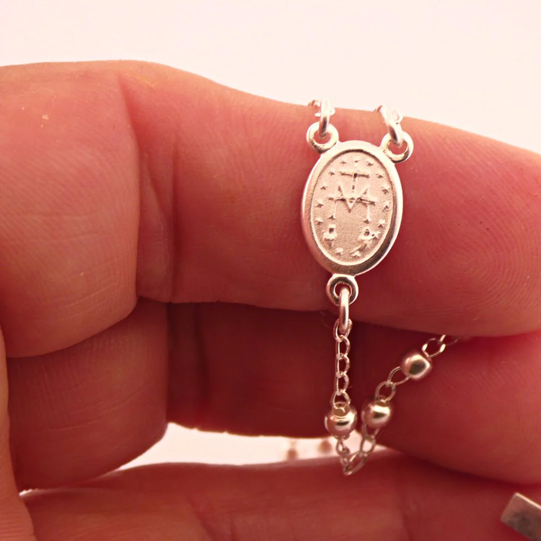 Silver Miraculous Medal Rosary Necklace 18-inch - Image 7