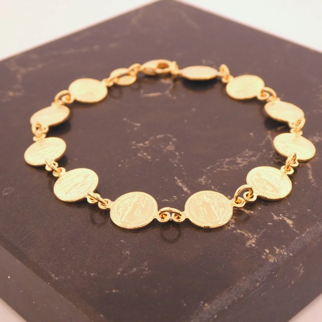 Gold-Plated St Benedict Coins Bracelet 7.5-inch - Image 10