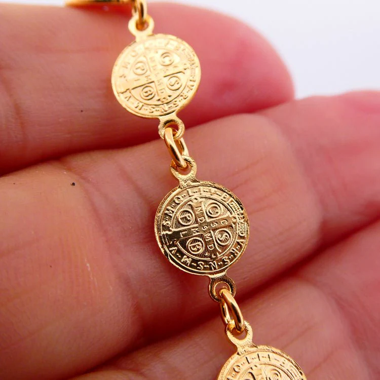 Gold-Plated St Benedict Coins Bracelet 7.5-inch - Image 3