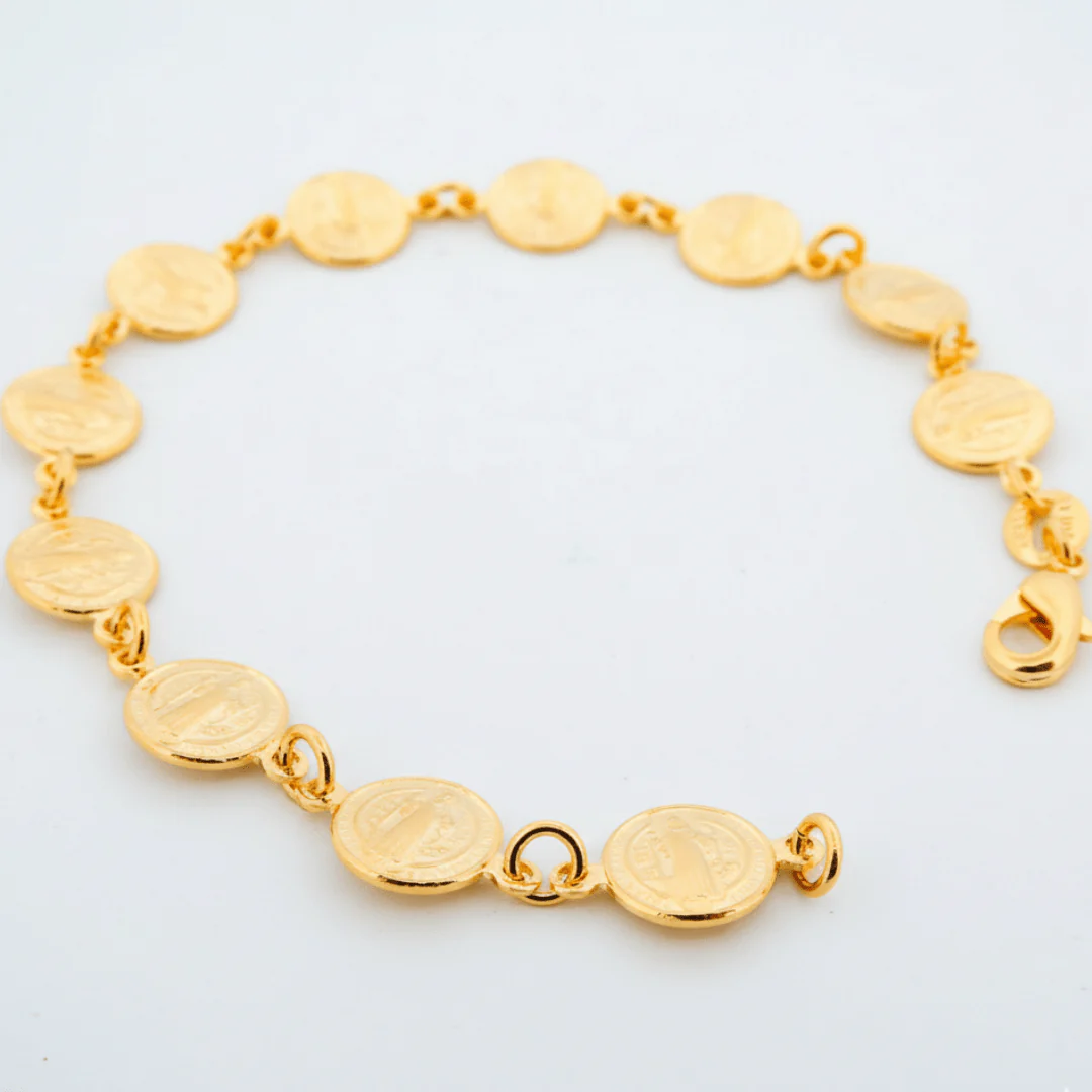 Gold-Plated St Benedict Coins Bracelet 7.5-inch - Image 4