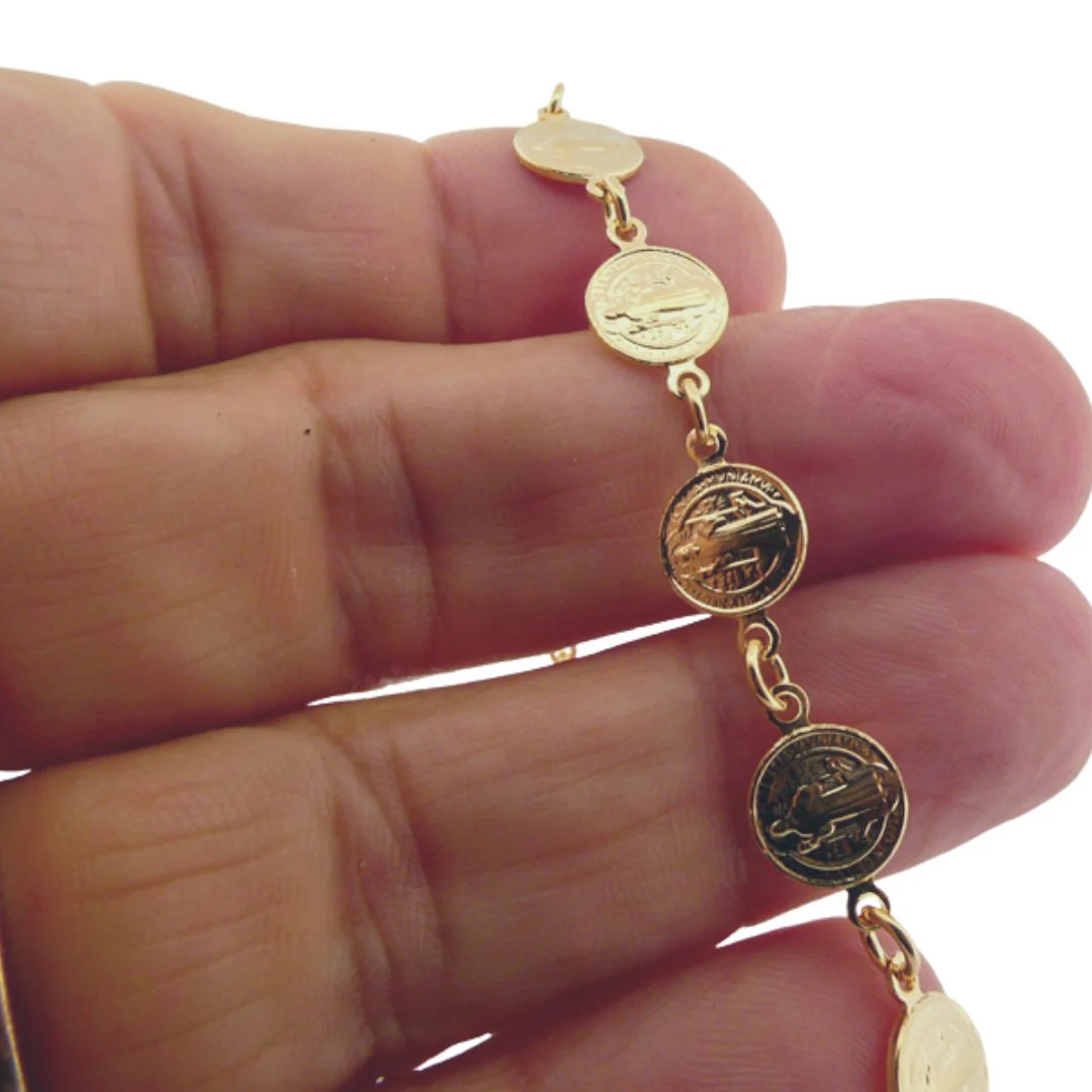 Gold-Plated St Benedict Coins Bracelet 7.5-inch - Image 9