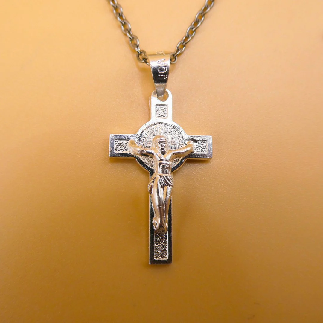 Silver Mini Saint Benedict Crucifix Necklace 18" - Image 2