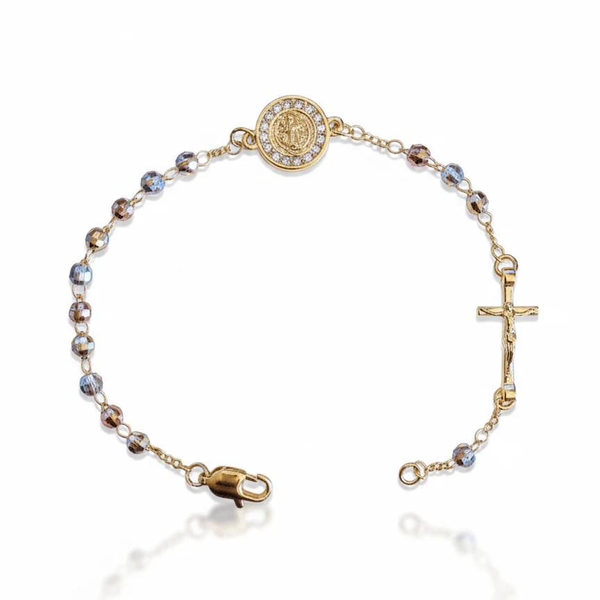 Gold-Plated St. Benedict Gold-Plated Bracelet (Tri-Color Gold) 7.75" - Image 2