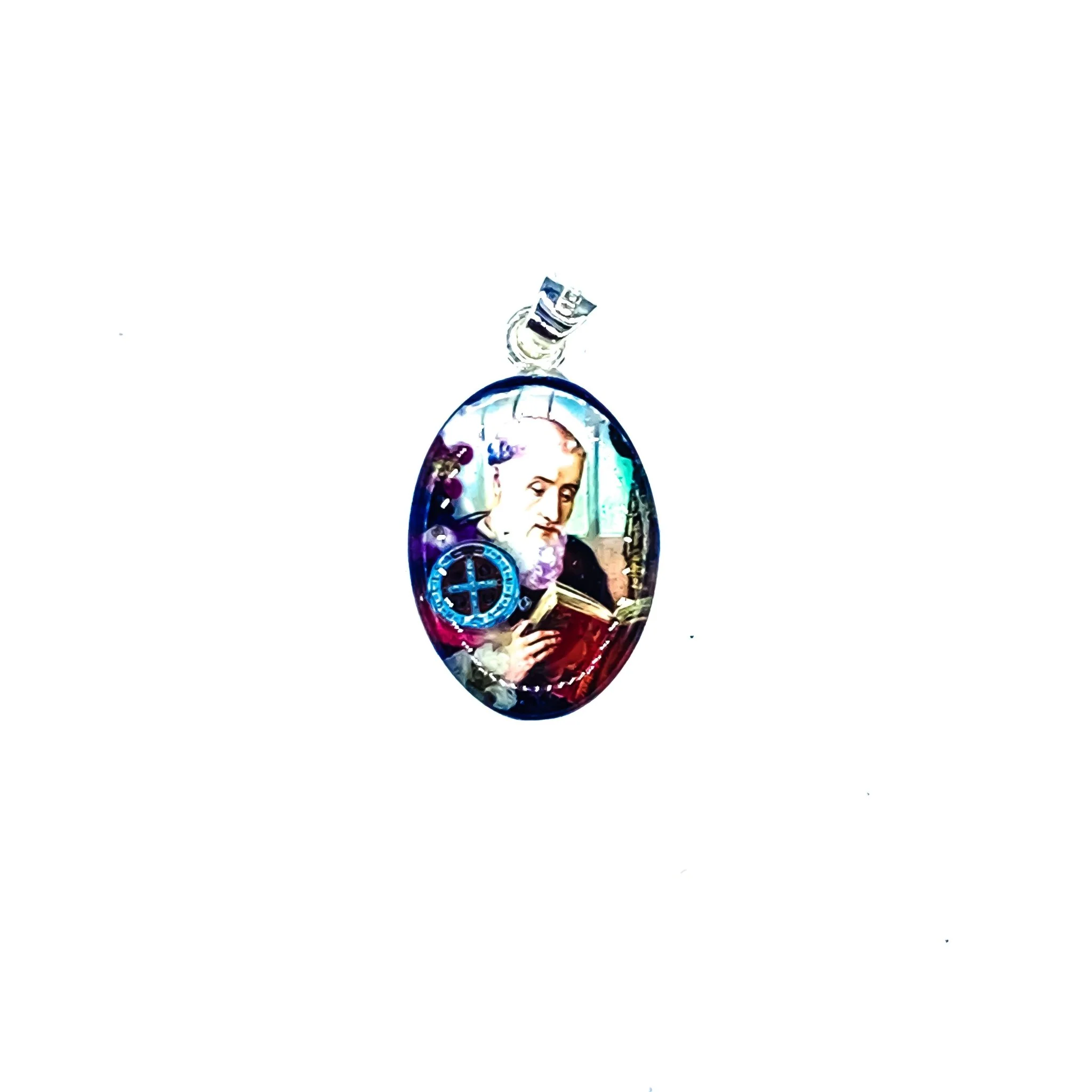 Saint Benedict Medal Small Oval Pendant w/ Pressed Flowers 18-inch - Image 2