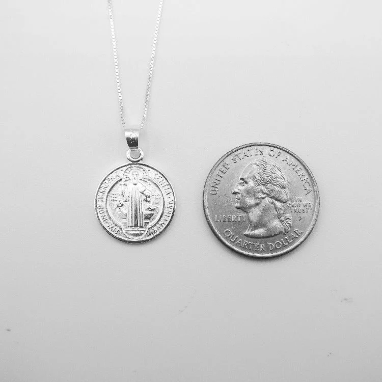 Silver Saint Benedict Medal Round Necklace 18-inch - Image 4