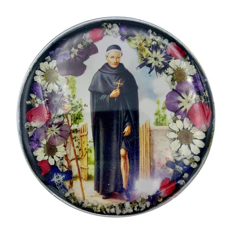 St Peregrine Rosary Box w/ Pressed Flowers 2.9" x 1.5" x 2" - Image 5