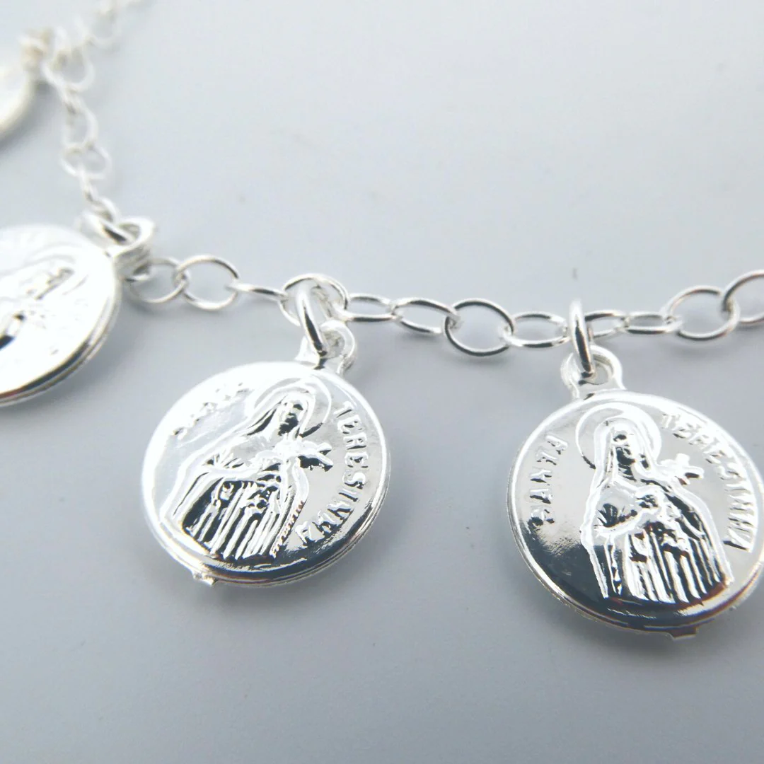 Silver-Plated Bracelet with St Therese of Lisieux Medals 7.5-inch - Image 3