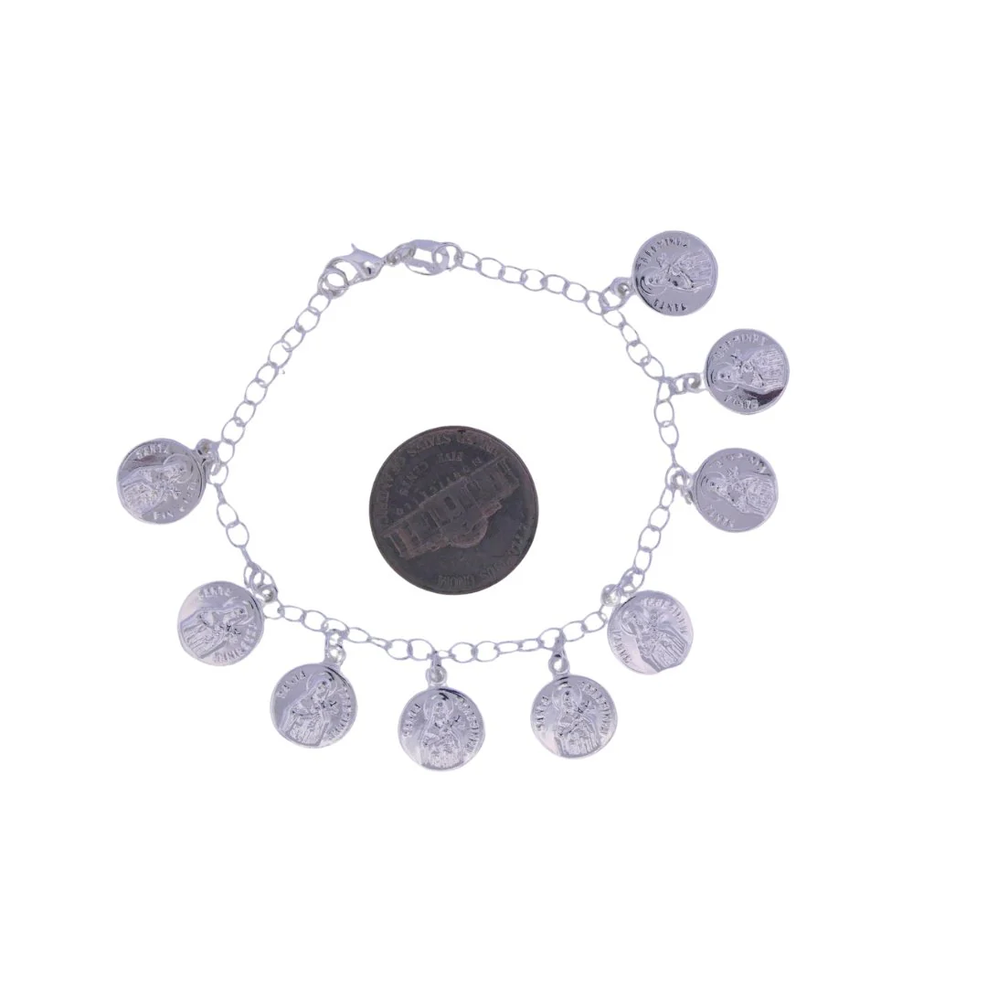 Silver-Plated Bracelet with St Therese of Lisieux Medals 7.5-inch - Image 4
