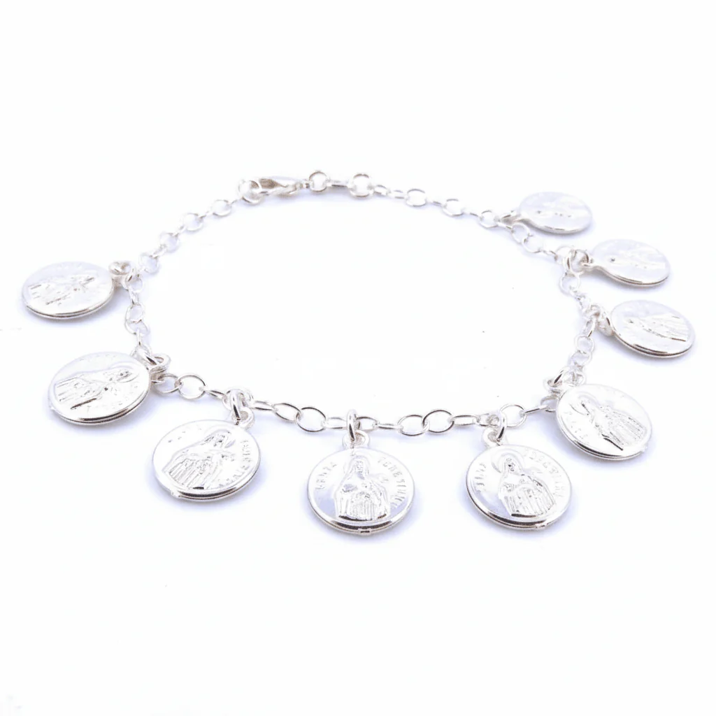 Silver-Plated Bracelet with St Therese of Lisieux Medals 7.5-inch - Image 5