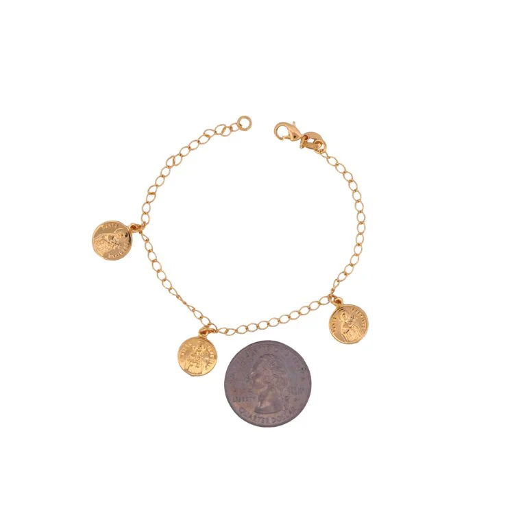 Gold-Plated Bracelet with St Therese of Lisieux Medals 7.5-inch - Image 3