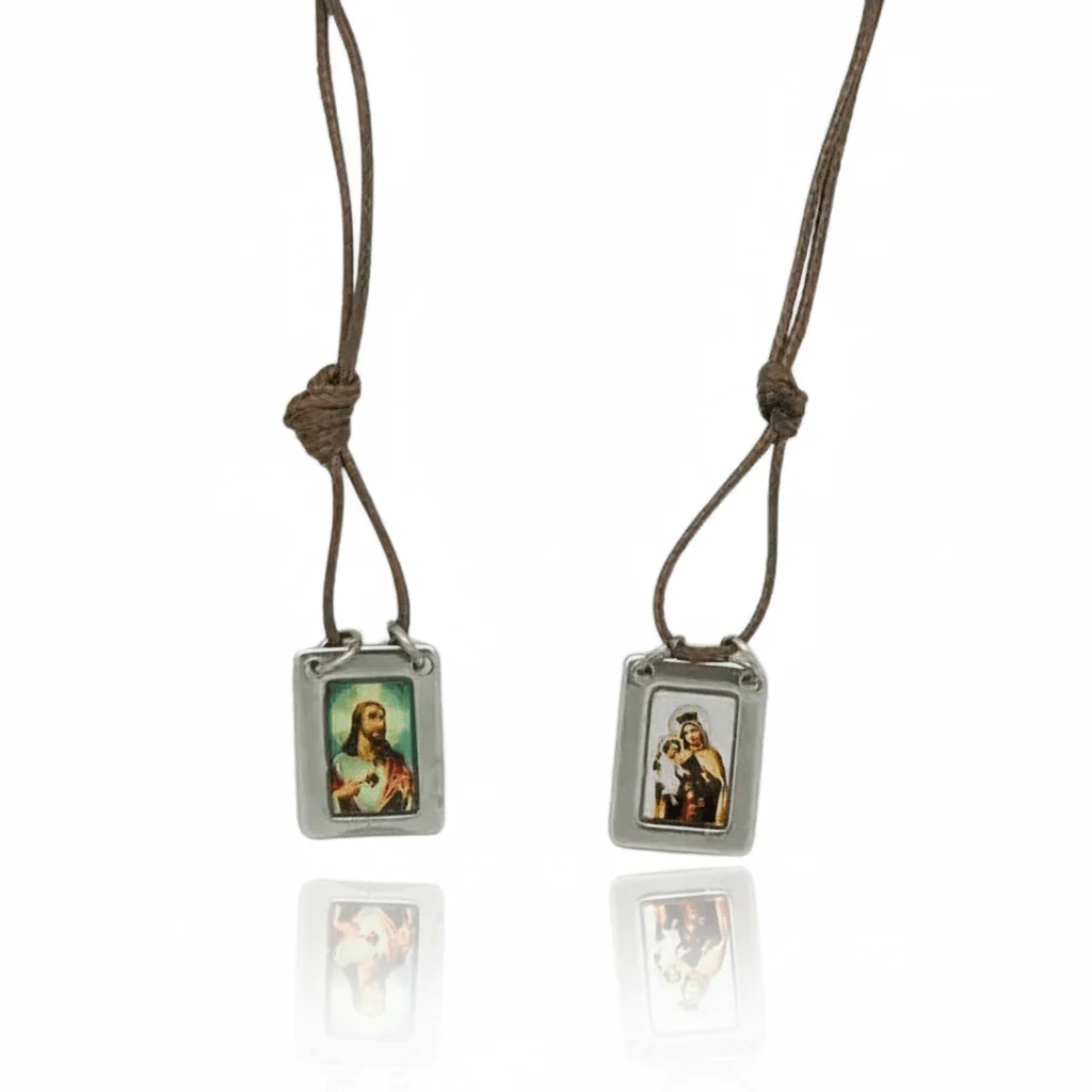 Stainless Steel Scapular Charm Necklace 24-inch (adjustable cord)