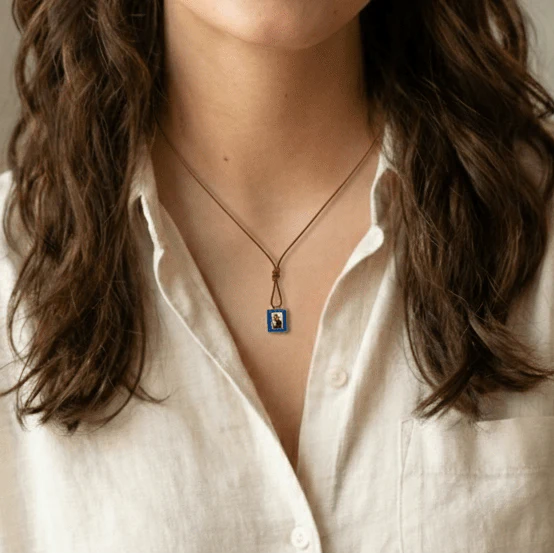 Stainless Steel Scapular Charm Necklace 24-inch (adjustable cord) - Image 2