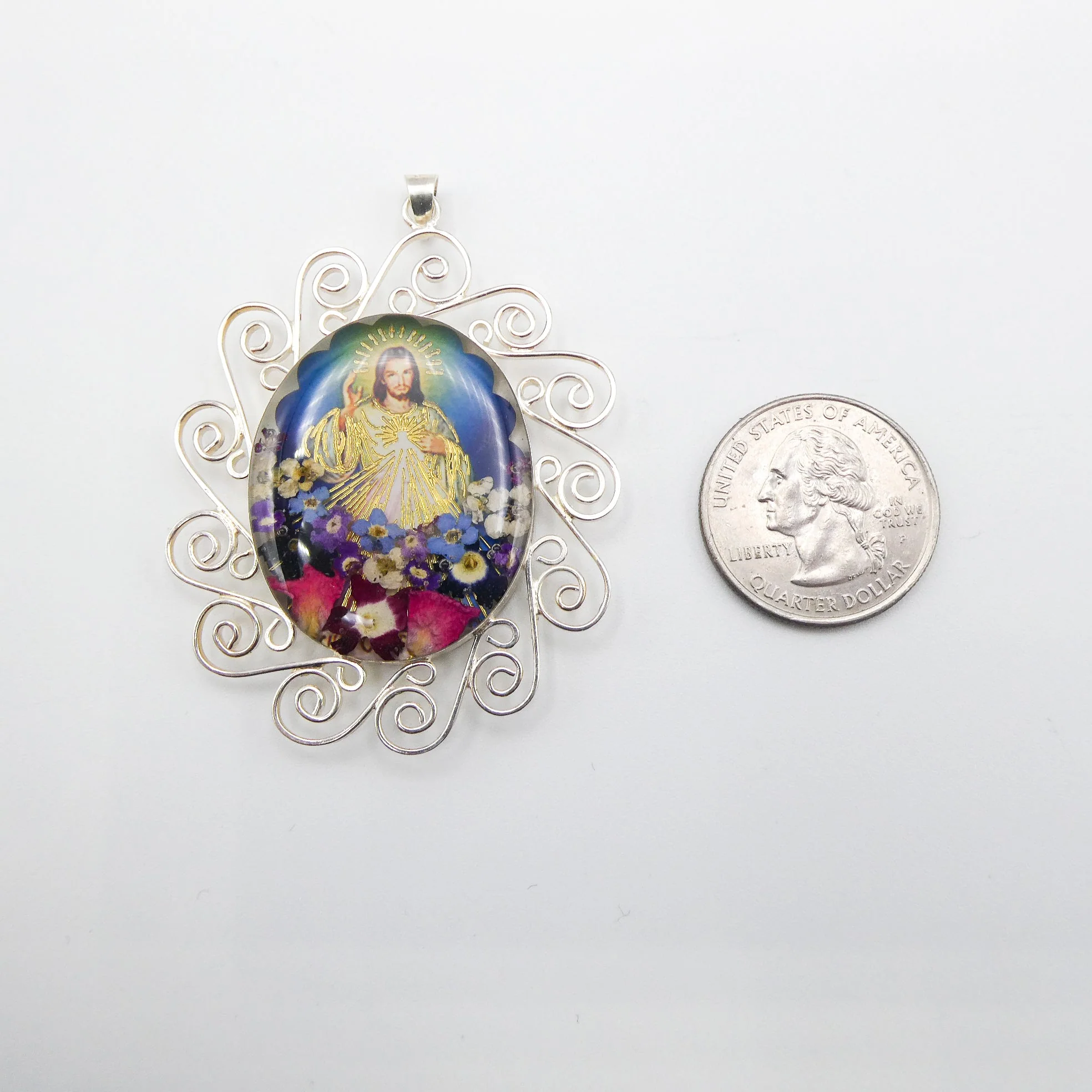 Divine Mercy & Grace Baroque Necklace w/ Pressed Flowers 18-inch - Image 3
