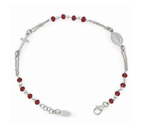 Silver Rosary Bracelet w/ Red Crystals 7.5