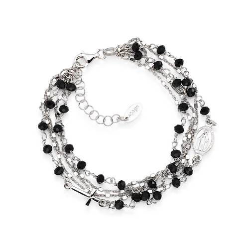 Silver Hail Mary Rosary Bracelet w/ Black Crystals 7.5