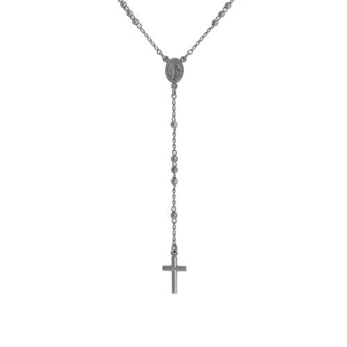 Black Rhodium Silver Classic Rosary Necklace 18-inch
