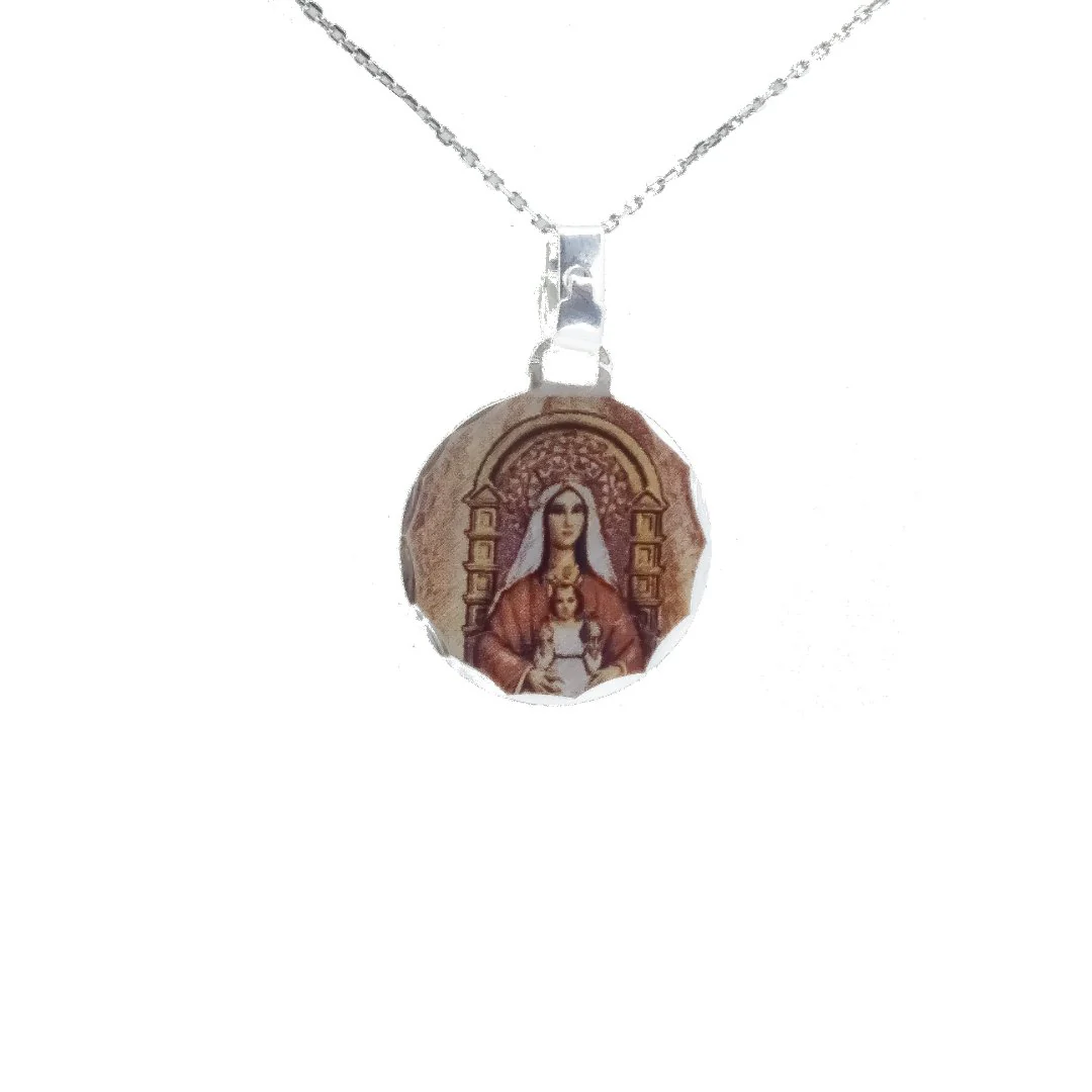 Silver Virgin of Coromoto Round Photo Necklace 18-inch