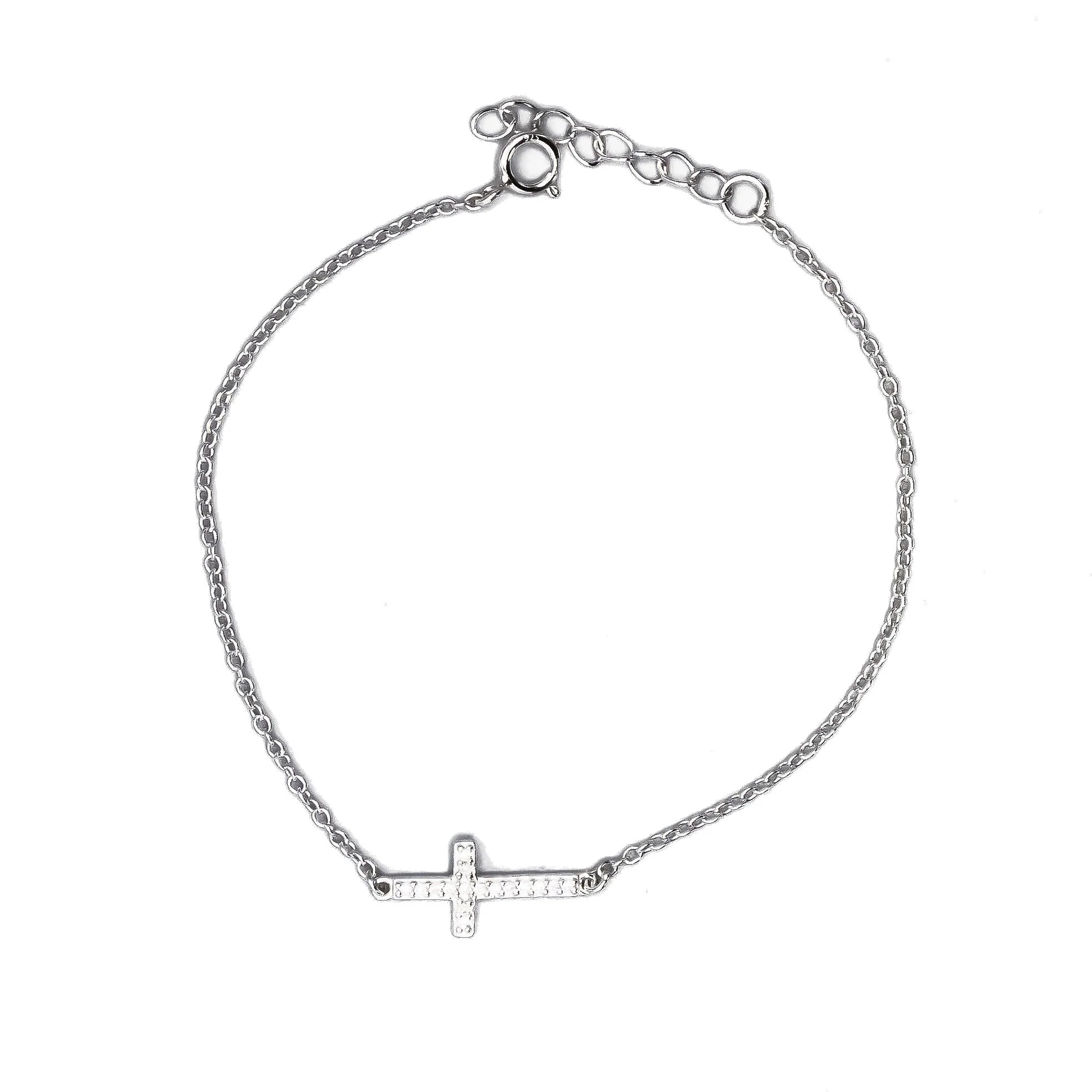 Silver Sideways Cross Bracelet w/ Cubic Zirconias 7.5 - Image 3