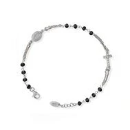 Silver Studded Cross Rosary Bracelet w/ Black Zirconias 7.5