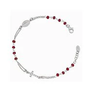 Silver Studded Cross Rosary Bracelet w/ Ruby Zirconias 7.5