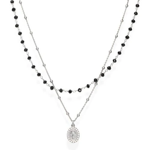 Dark Silver Rosary Choker w/ Black Crystals 18-inch - Image 14