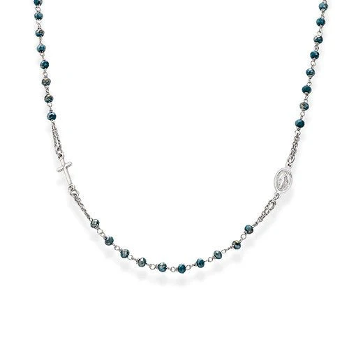 Dark Silver Rosary Choker w/ Black Crystals 18-inch - Image 15