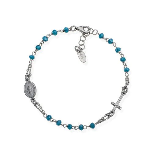 Dark Silver Rosary Choker w/ Black Crystals 18-inch - Image 2