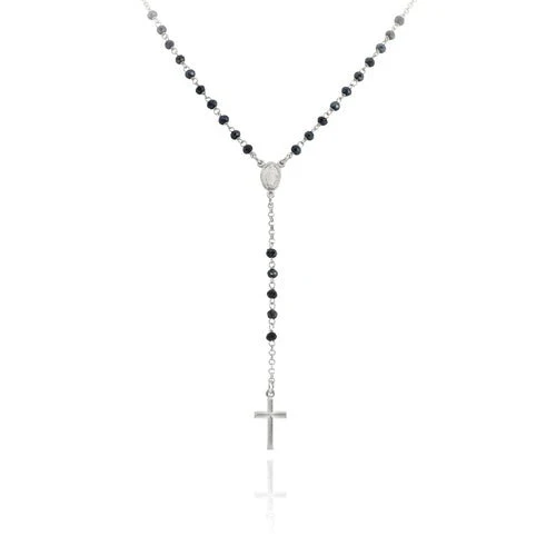 Dark Silver Rosary Choker w/ Black Crystals 18-inch - Image 24
