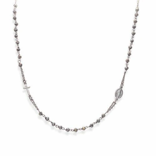 Sainterling Silver Rosary Choker Fume Crystals 18-inch