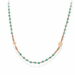 Silver Rosary choker seagreen iridiscent crystal - Collection Rosary - Rose 18-inch