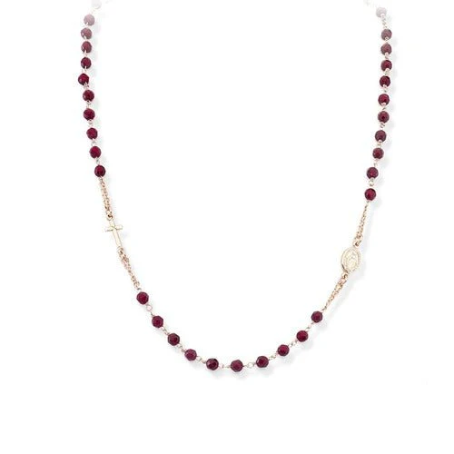 Sainterling Silver Rosary Classic Choker Ruby Agate Beads-rose 18-inch