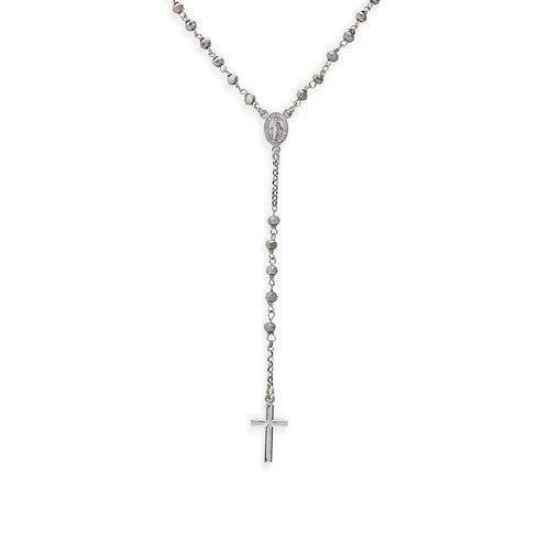 Silver Rosary classic necklace fum crystals 18-inch