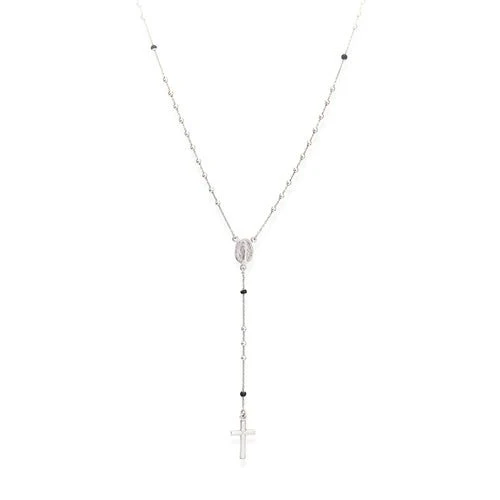 Silver Rosary necklace, Rhodium 18-inch
