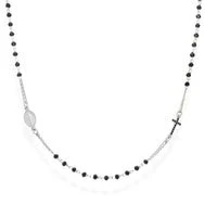 Sainterling Silver Rosary necklace with blk crystals and blk cubic zirconia cross 18-inch
