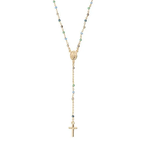 Gold Vermeil Rosary Necklace w/ Pastel Crystals 18-inch