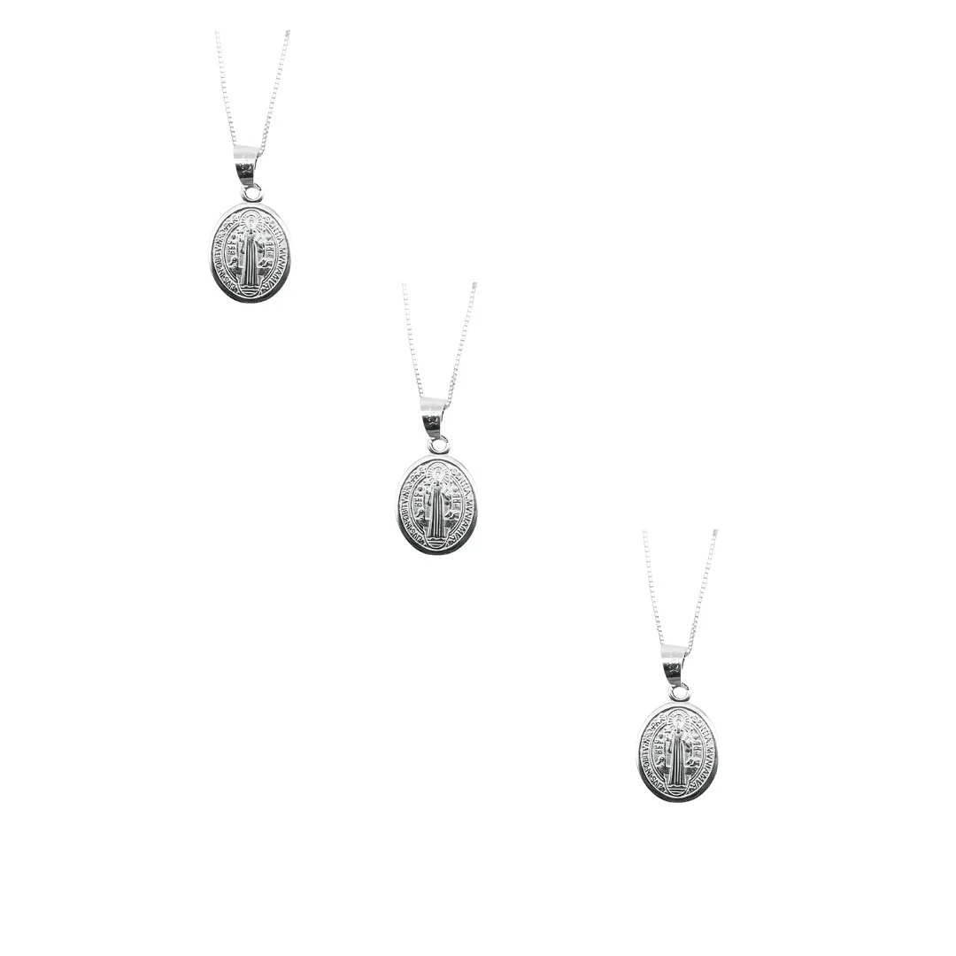 Silver Saint Benedict Medal Oval Necklace 18-inch - Image 9