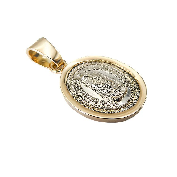 Silver 14k Gold Bezel Virgen de Guadalupe Small Medal 0.7" x 0.6" - Image 4