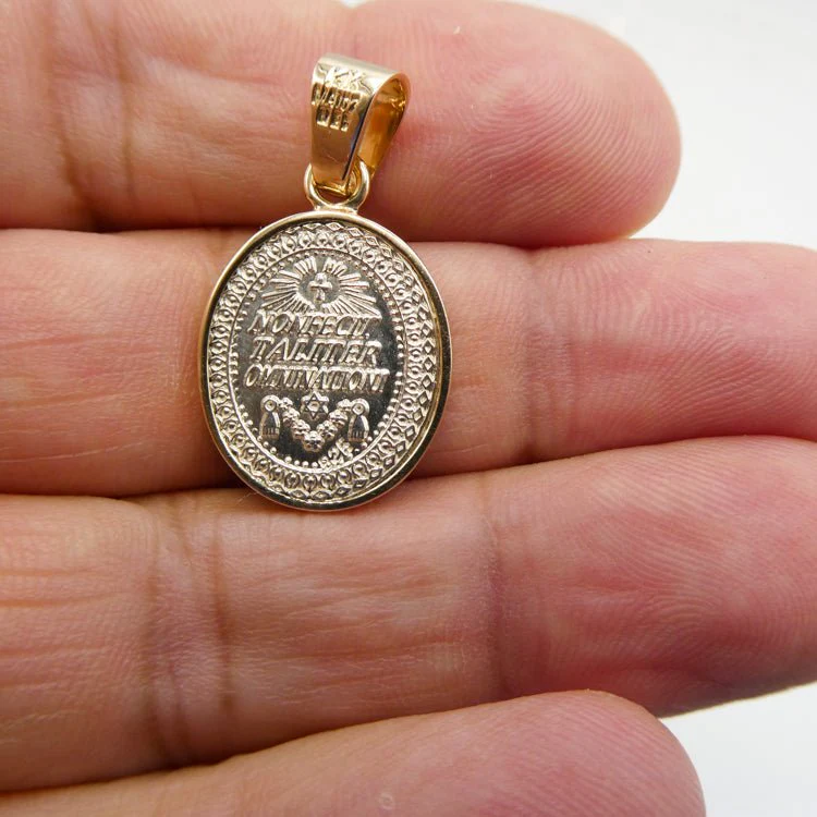 Silver 14k Gold Bezel Virgen de Guadalupe Small Medal 0.7" x 0.6" - Image 7