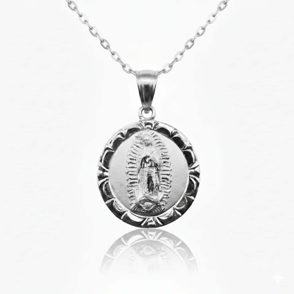 Silver Guadalupe Floral Pendant Necklace 18-inch