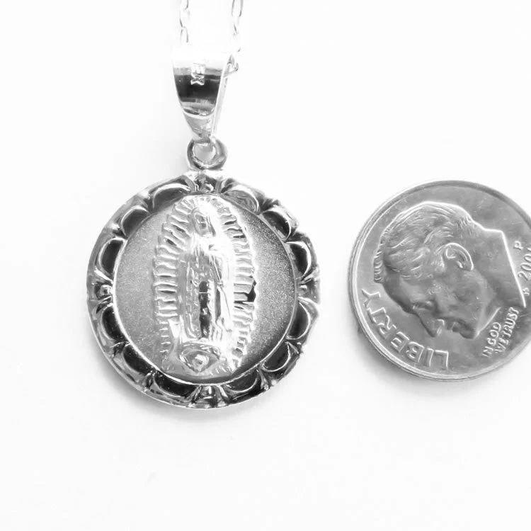 Silver Guadalupe Floral Pendant Necklace 18-inch - Image 3