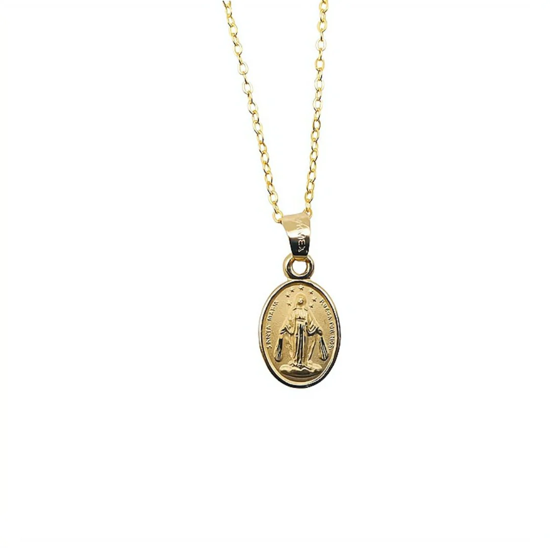 Gold-Plated Virgin Mary Necklace and Flowers Double Layer Necklace Set 18-inch - Image 10