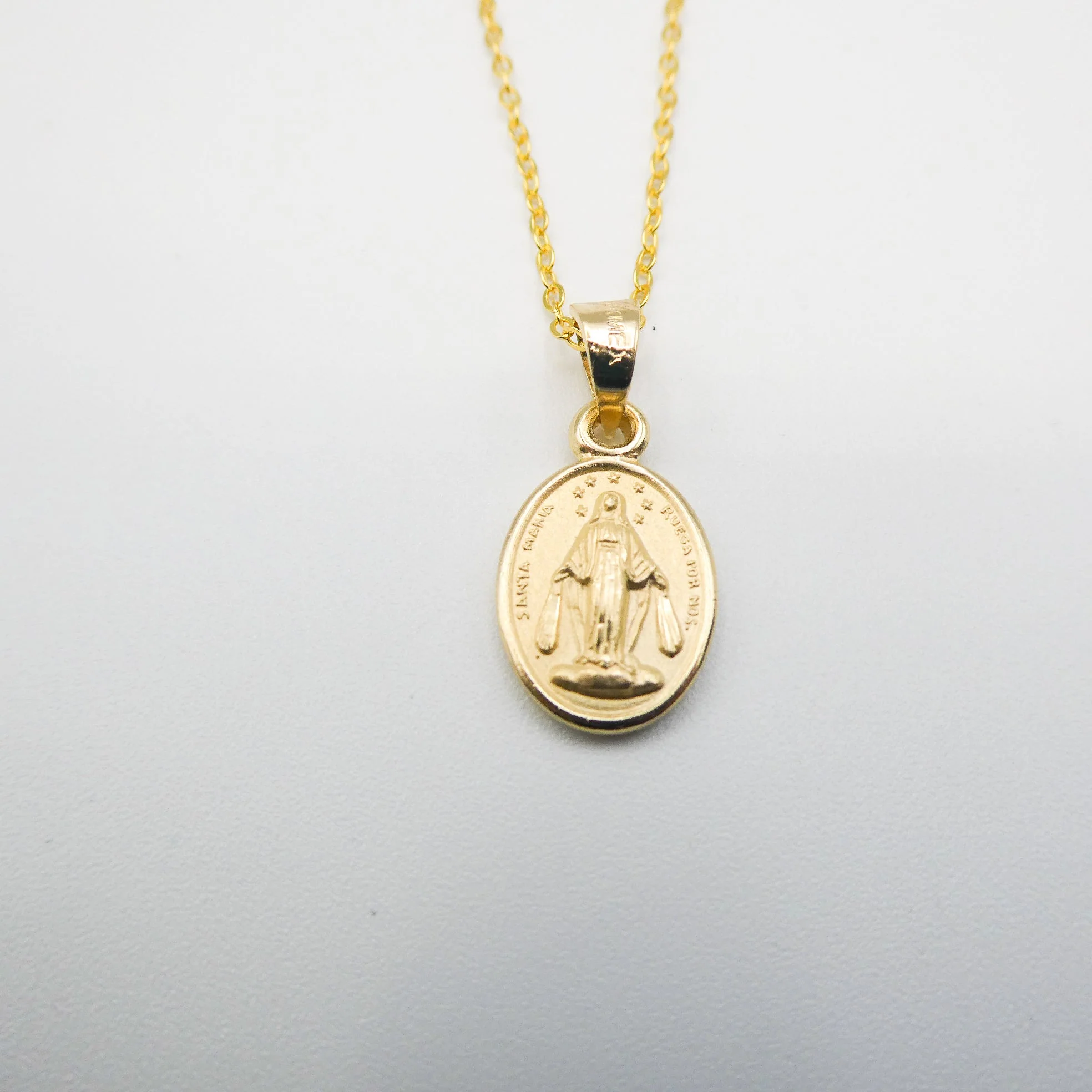 Gold-Plated Virgin Mary Necklace and Flowers Double Layer Necklace Set 18-inch - Image 15
