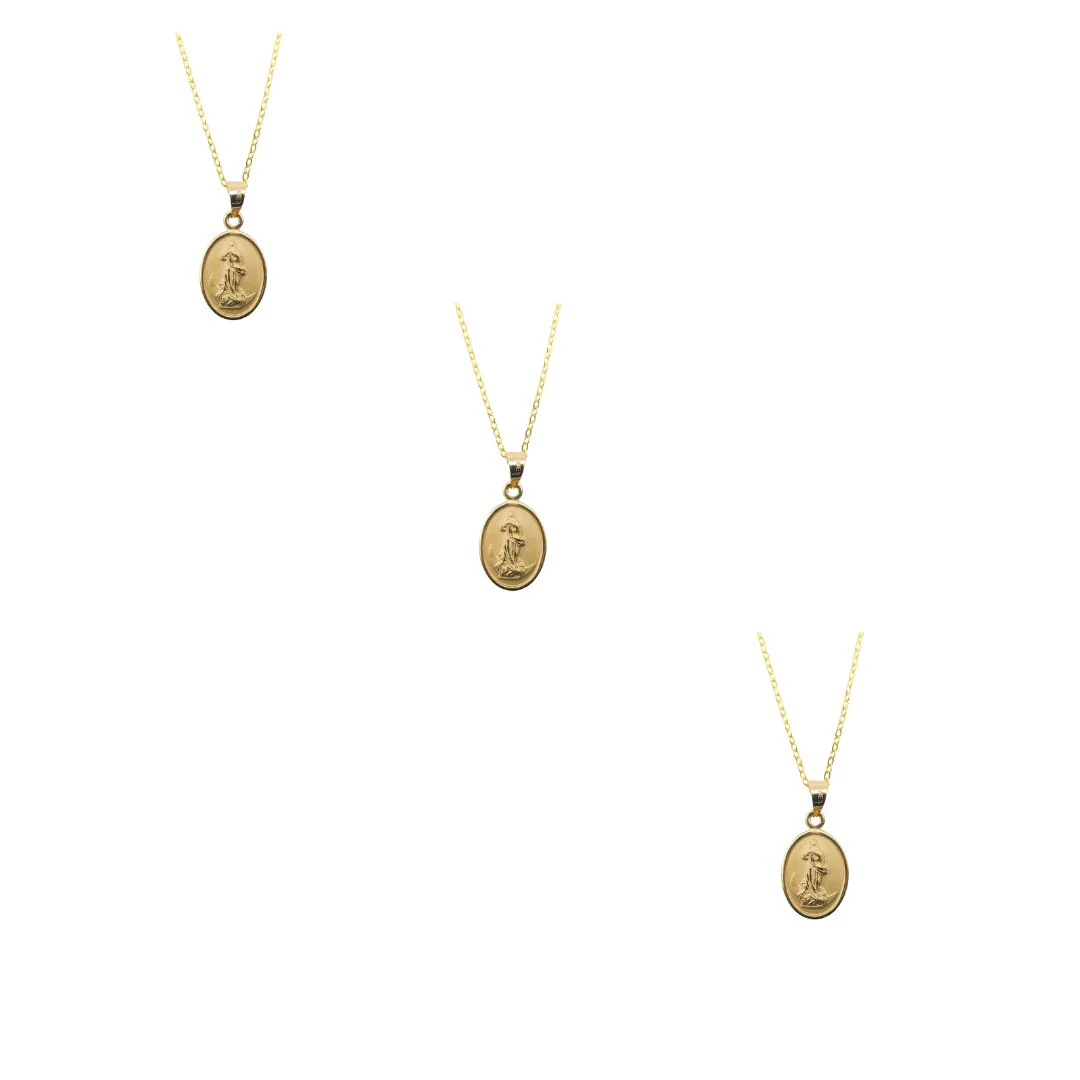 Gold Virgin Mary Oval Necklace 18-inch - Image 2