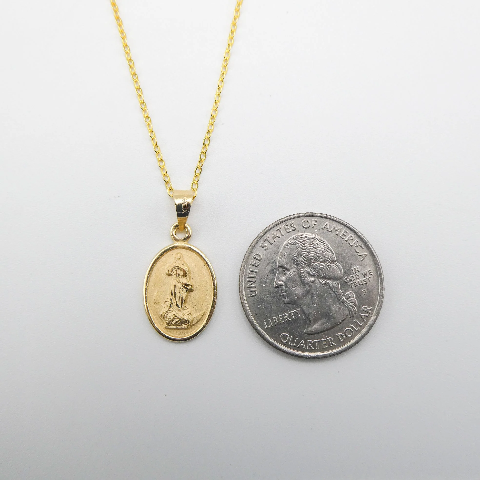 Gold Virgin Mary Oval Necklace 18-inch - Image 3