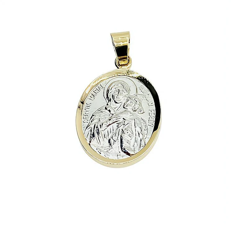 Silver 14k Gold Bezel Schoenstatt Madonna Medal 0.9" x 0.8" - Image 3