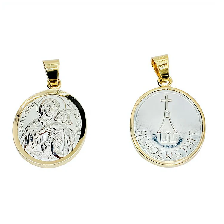 Silver 14k Gold Bezel Schoenstatt Madonna Medal 0.9" x 0.8" - Image 4