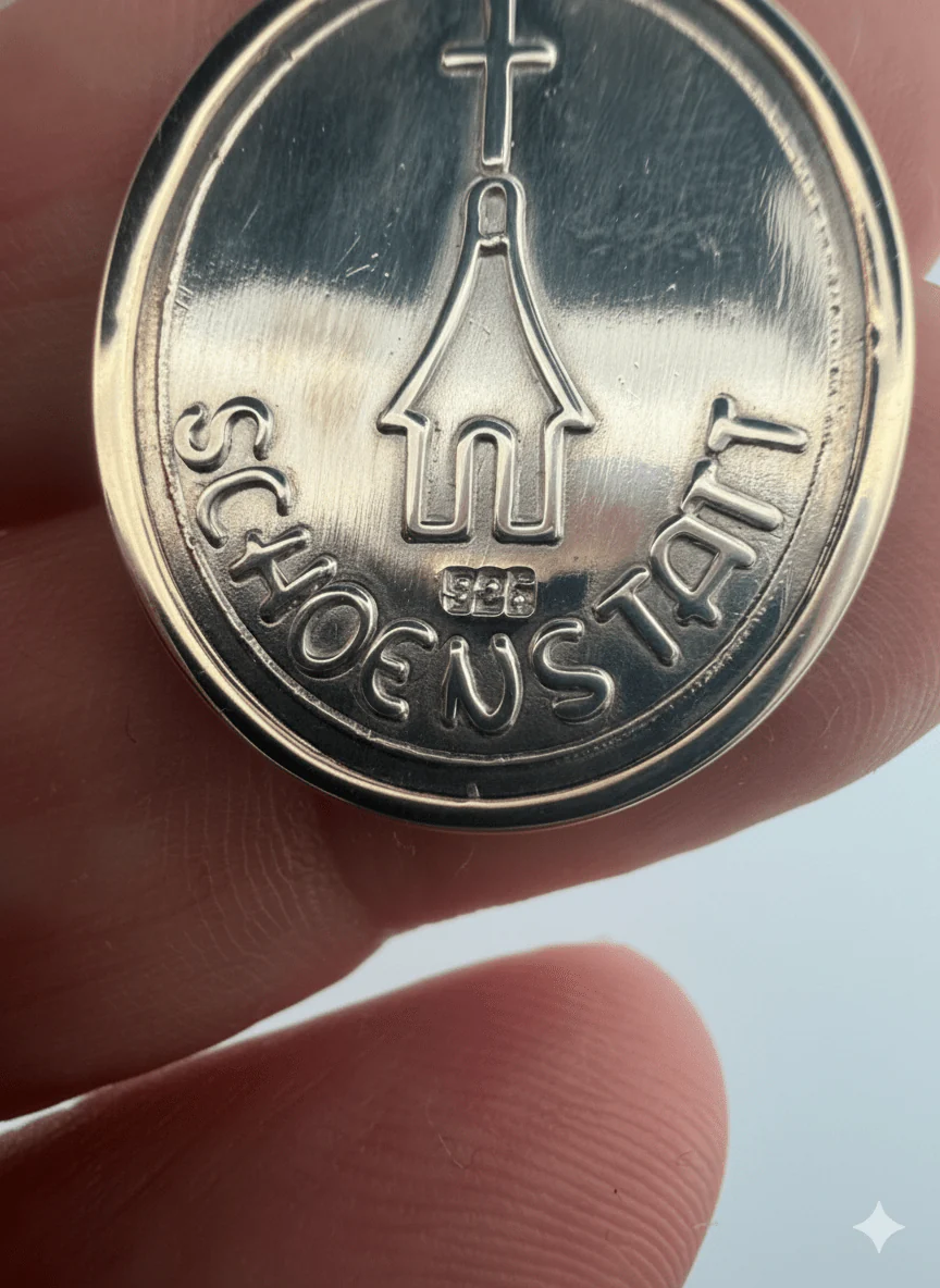Silver 14k Gold Bezel Schoenstatt Madonna Medal 0.9" x 0.8" - Image 5