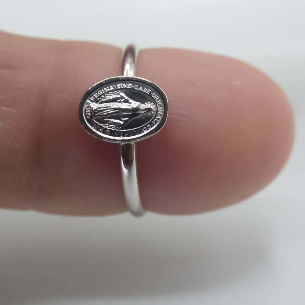 Silver Miraculous Medal Adjustable Ring - Image 3