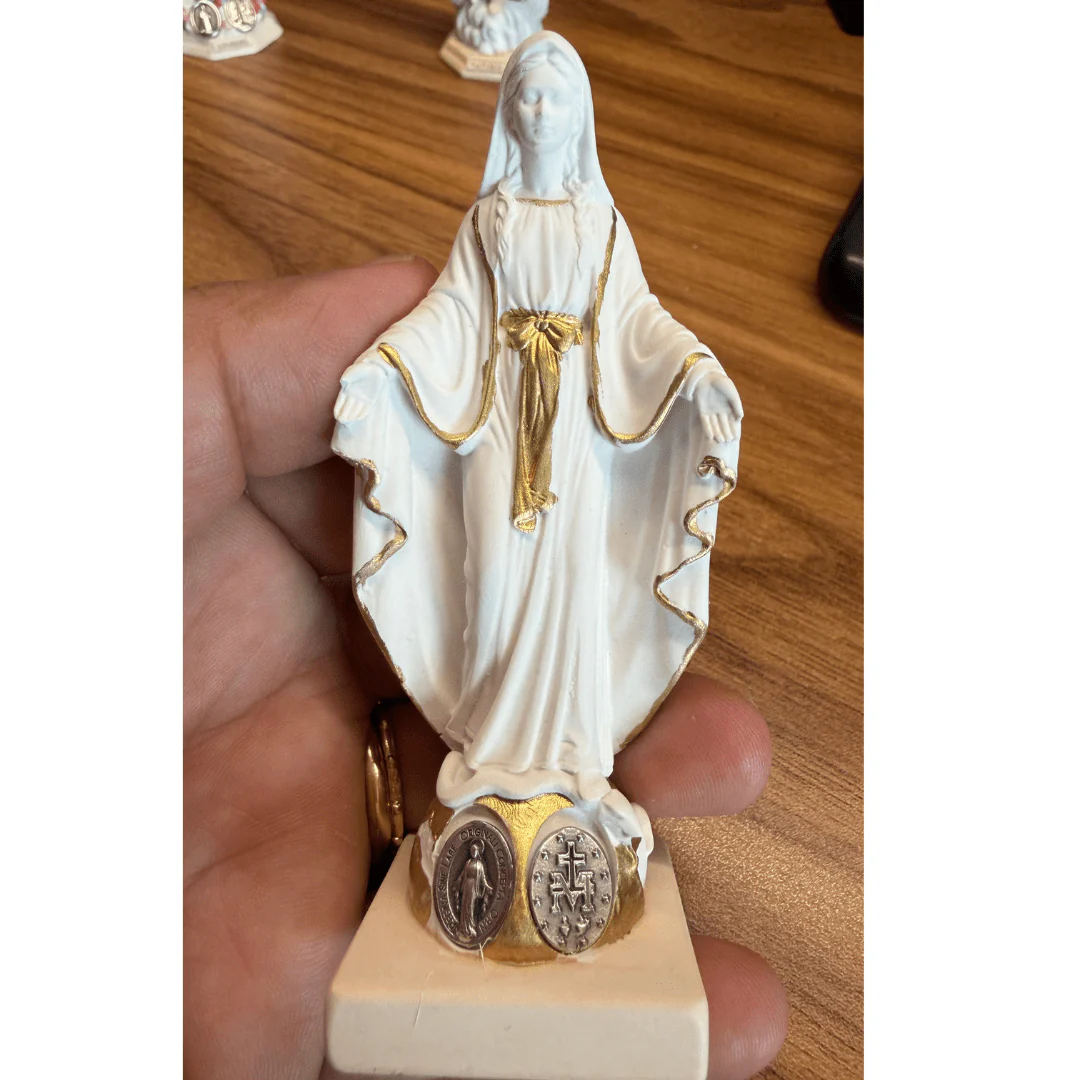 Virgin Mary Statue | Our Lady of the Miraculous Medal, Hand-Painted Italian Resin | 4 Inches - Image 3